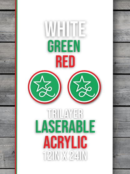 Acrylic: Self-Adhering White / Green / Red TriLayer Durra-Bull™ Laserable Panels (12"x24")