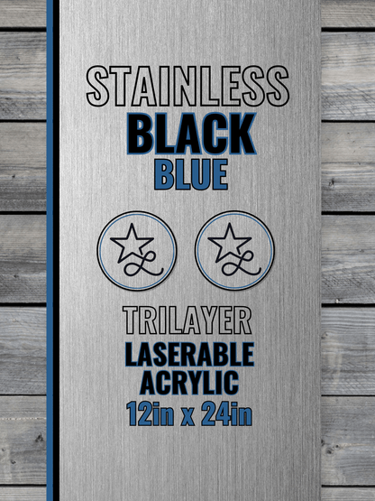 Acrylic: Stainless / Black / Blue TriLayer Durra-Bull™ Laserable Panels (12"x24")